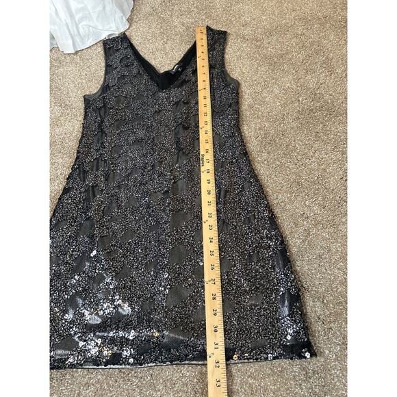 Express Dark silver sequined sleeveless mini dress gun metal V-neck A-line SZ M - Picture 5 of 8